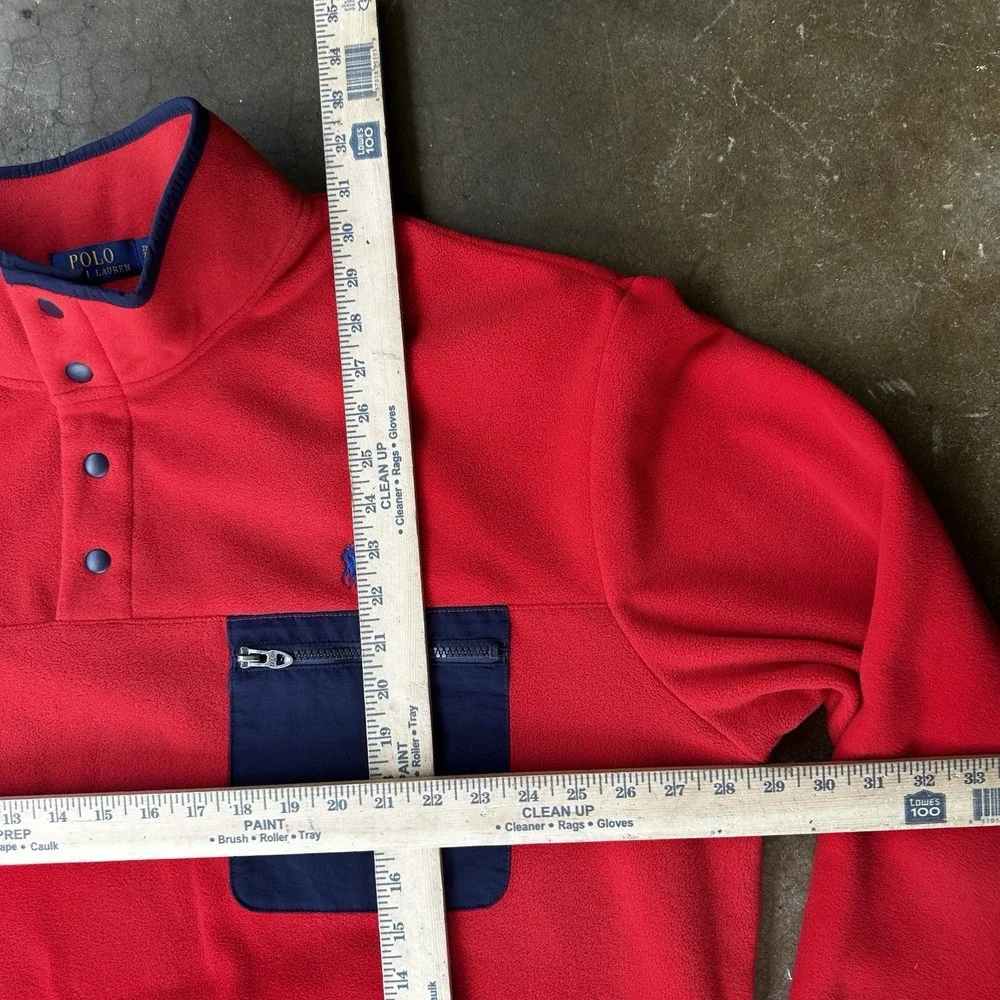 Polo Ralph Lauren Pullover Mens 2XB Red Fleece 1/4 Snap Pocket Preppy Mock Neck